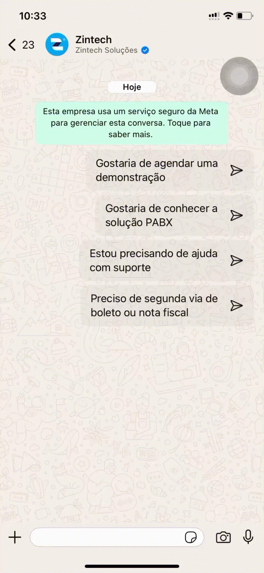 Visualização da plataforma Zintech no mobile